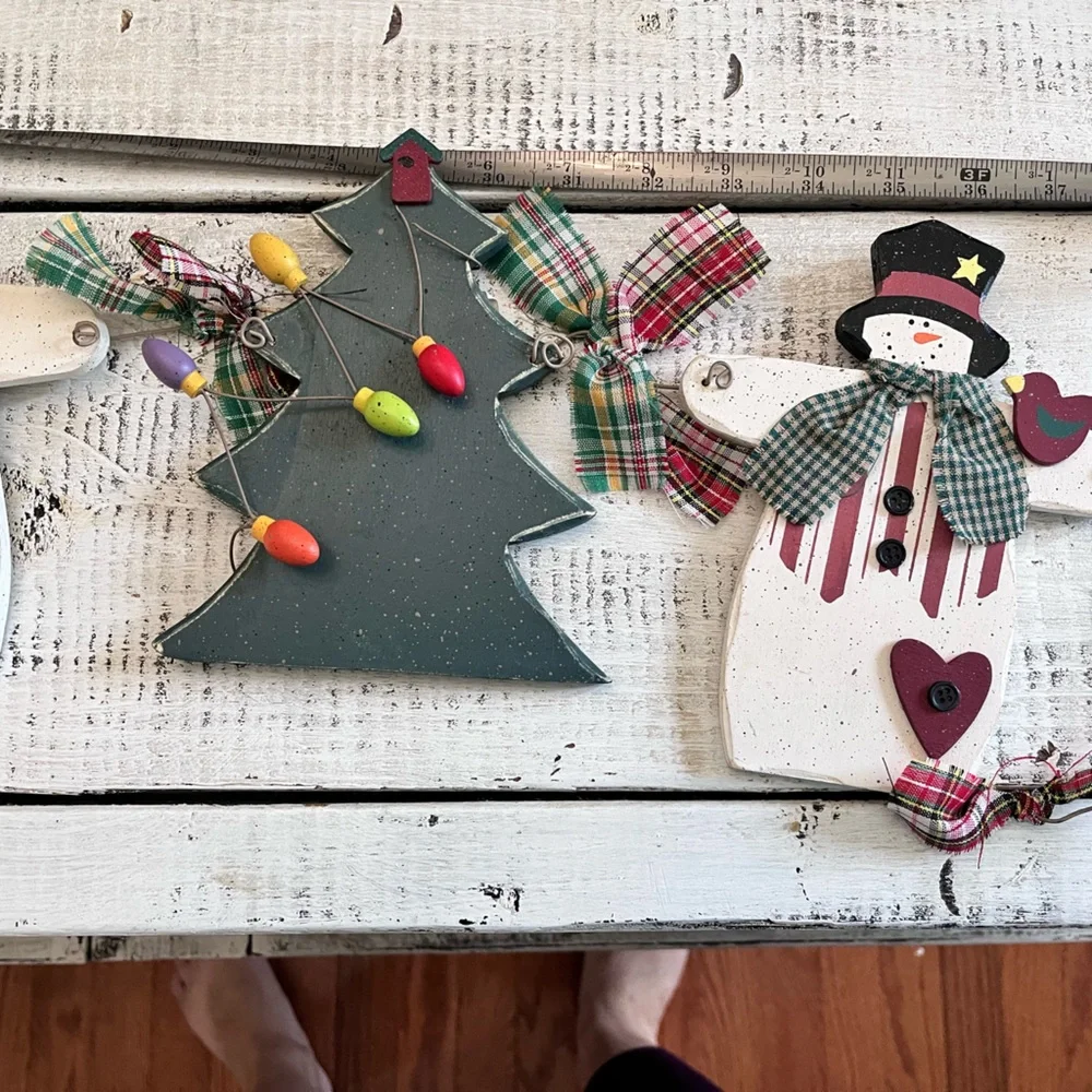 Home Interiors Wood Snowmen xmas Tree Country Wall Swag/garland Decor vint